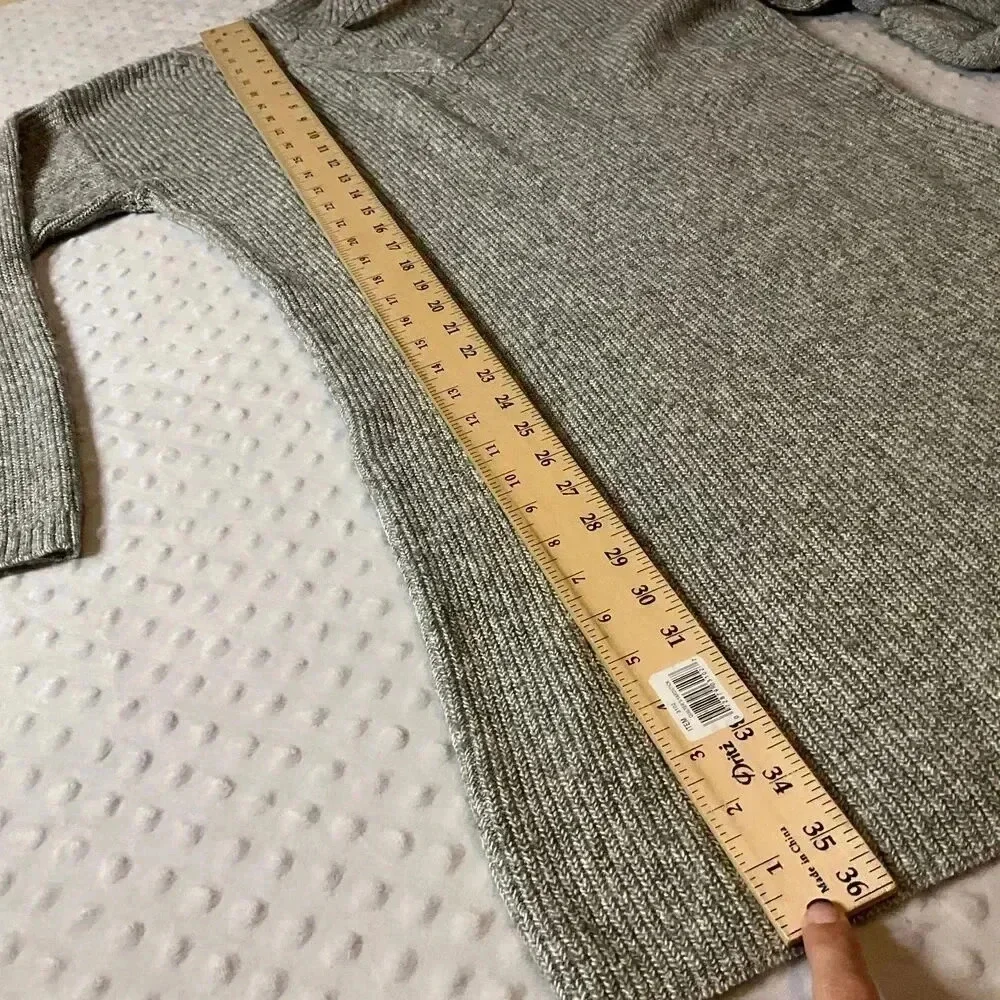 NWT LOFT Womens‎ Grey Long Sleeve Ribbed Mock Neck Sweater Dress Size Large